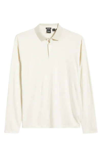 Hugo Boss Boss Pado 110 Long Sleeve Wool Polo In Neutral