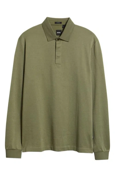 Hugo Boss Boss Pado Long Sleeve Cotton Polo In Green
