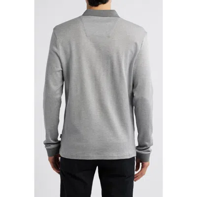 Hugo Boss Boss Pado Long Sleeve Cotton Polo In Silver