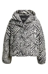 Hugo Boss Womens Open Miscellaneous Herringbone-print Padded Shell-down Jacket In Black