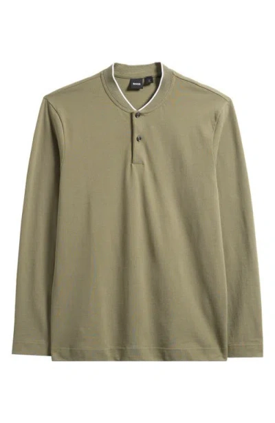 Hugo Boss Boss Pal Long Sleeve Blade Collar Polo In Green