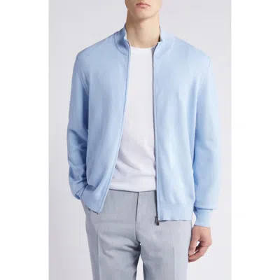 Hugo Boss Boss Palano Cotton Zip-up Cardigan In Light Blue