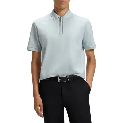 Hugo Boss Boss Paras Quarter Zip Cotton Polo In Blue