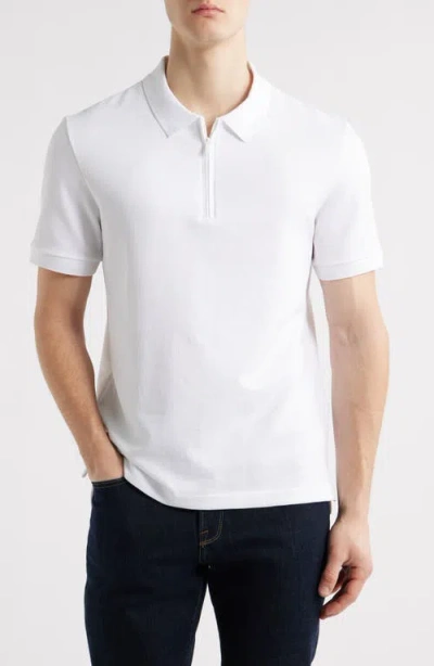 Hugo Boss Boss Paras Quarter Zip Cotton Polo In White