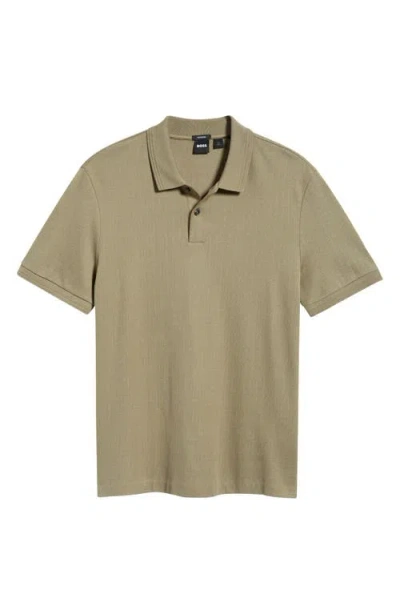 Hugo Boss Boss Parlay Herringbone Cotton Polo In Brown