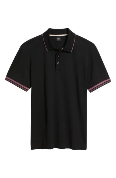 Hugo Boss Boss Parlay Tipped Cotton Polo In Black
