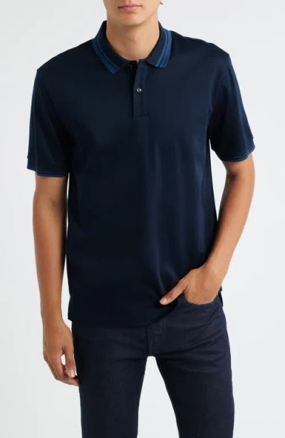 Hugo Boss Boss Parlay Tipped Cotton Polo In Blue