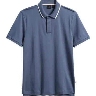 Hugo Boss Boss Parlay Tipped Cotton Polo In Blue