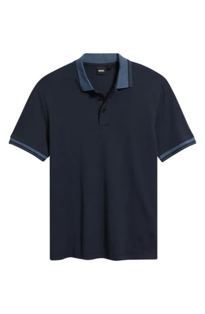 Hugo Boss Boss Parlay Tipped Cotton Polo In Blue