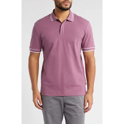 Hugo Boss Boss Parlay Tipped Cotton Polo In Bright Purple