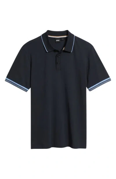 Hugo Boss Boss Parlay Tipped Cotton Polo In Dark Blue