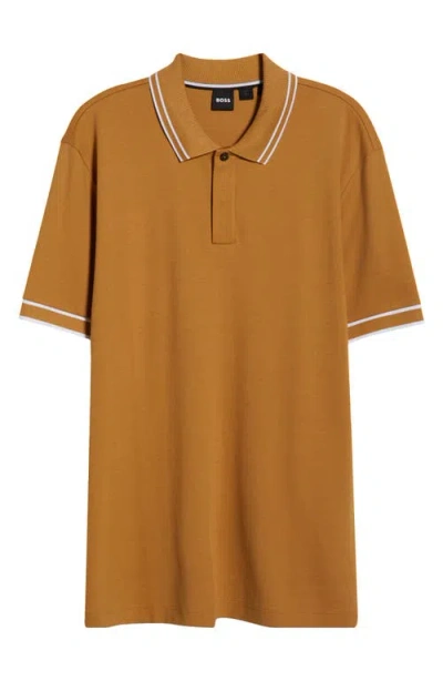 Hugo Boss Boss Parlay Tipped Cotton Polo In Neutral