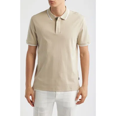Hugo Boss Boss Parlay Tipped Cotton Polo In Neutral