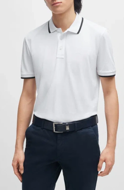 Hugo Boss Boss Parlay Tipped Cotton Polo In Neutral