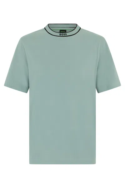 Hugo Boss Boss Pastel Green T-shirt In Soft Cotton In Blue