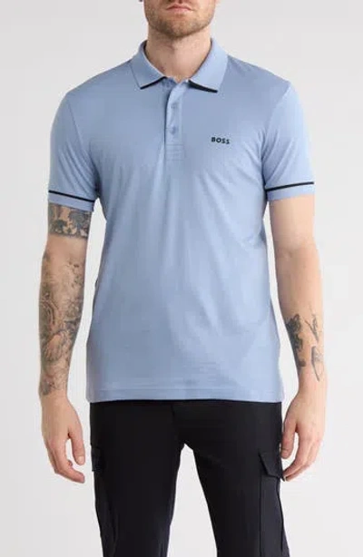 Hugo Boss Boss Paule Tipped Knit Polo In Blue