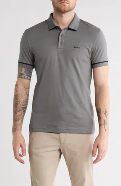 Hugo Boss Boss Paule Tipped Knit Polo In Gray