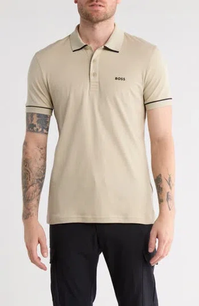 Hugo Boss Boss Paule Tipped Knit Polo In Neutral