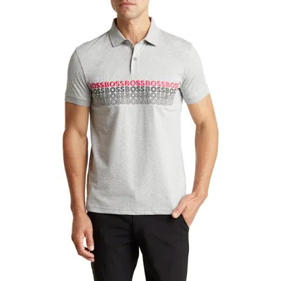 Hugo Boss Pavel Logo-embroidered Polo Shirt In Light Grey