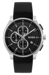 Hugo Boss Men's Peak 2.0 Quartz Chrono Black Leather Watch 45mm In Black