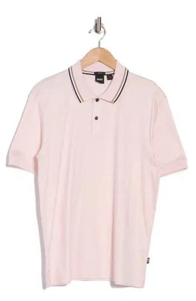 Hugo Boss Boss Penrose Tipped Cotton Polo In Light Pink