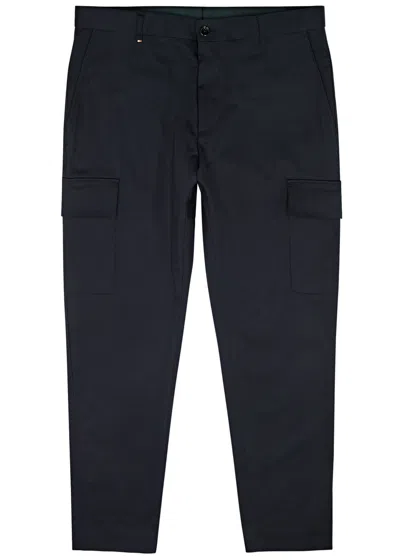 Hugo Boss Boss Pepe Stretch-cotton Cargo Trousers In Navy