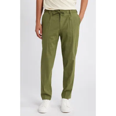 Hugo Boss Boss Perin Linen Blend Drawstring Pants In Open Green
