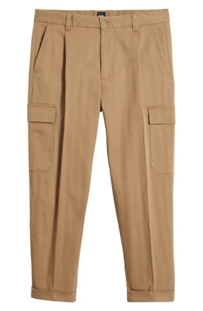 Hugo Boss Boss Perin Pleated Tapered Leg Cargo Pants In Open Beige