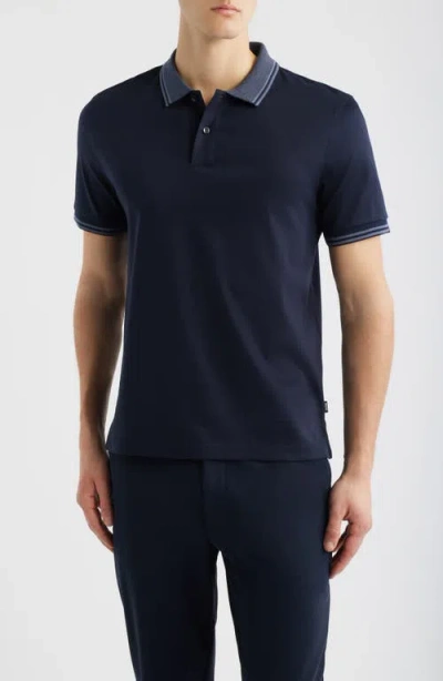 Hugo Boss Boss Phillipson Tipped Cotton Polo In Blue