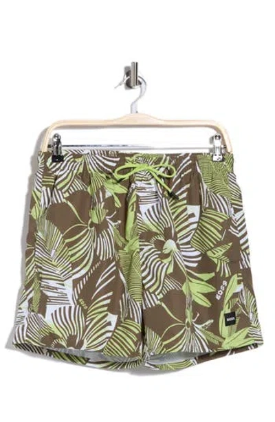 Hugo Boss Boss Piranha Swim Trunks In Med Green