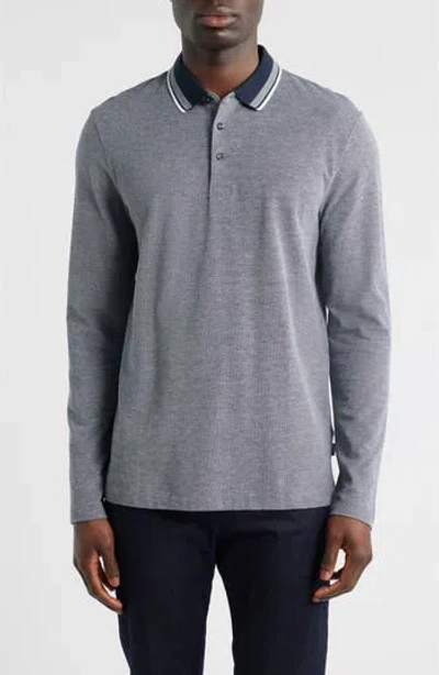Hugo Boss Boss Pittman Long Sleeve Cotton Piqué Polo In Dark Blue