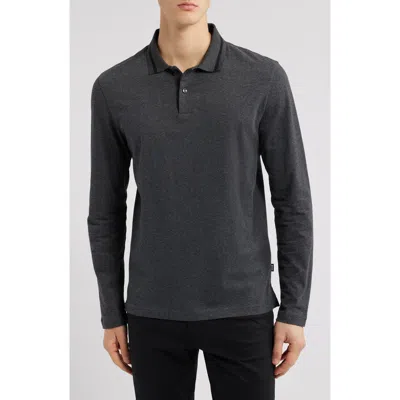 Hugo Boss Boss Pittman Long Sleeve Polo In Medium Grey