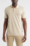 Hugo Boss Boss Pitton Slim Fit Mercerized Cotton Polo In Open Beige