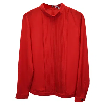 Hugo Boss Boss Pleated Mock-neck Top In Red Polyester