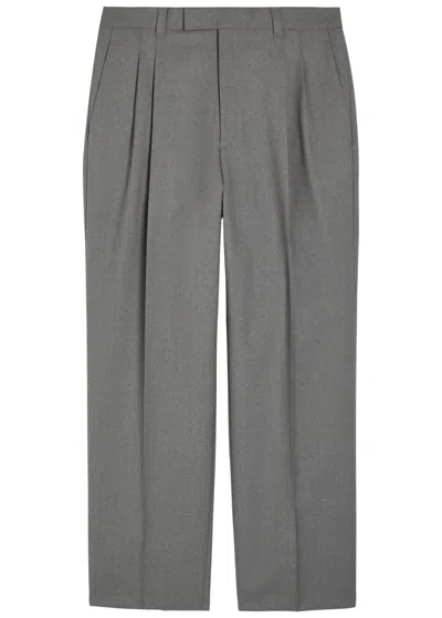 Hugo Boss Boss Pleated Straight-leg Wool Trousers In Gray