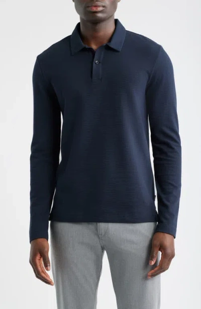 Hugo Boss Boss Pleins Long Sleeve Polo In Blue