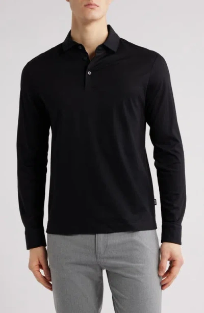 Hugo Boss Boss Pleins Long Sleeve Polo In Black