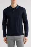 Hugo Boss Polo Sweater In Virgin Wool With Embroidered Logo In Dark Blue