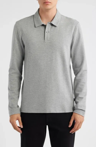 Hugo Boss Boss Pleins Long Sleeve Polo In Gray