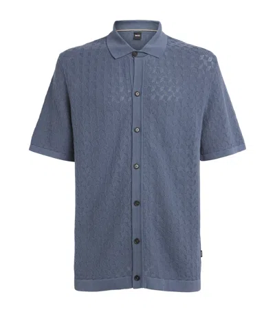 Hugo Boss Boss Pointelle-knit Cardigan In Blue