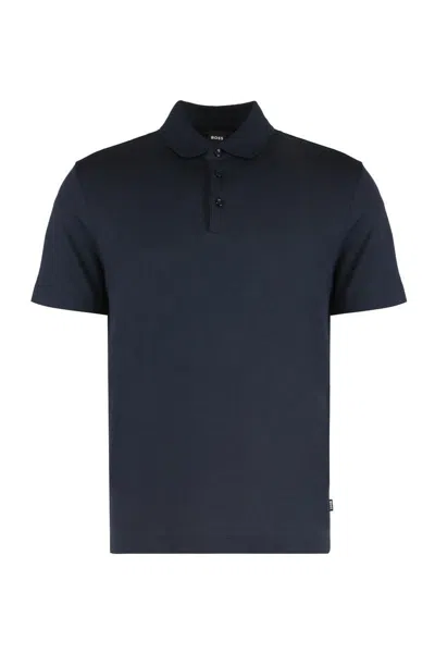 Hugo Boss Boss Polo In Mixed Cotton In Blue