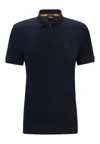 Hugo Boss Stretch-cotton Slim-fit Polo Shirt With Logo Patch In Blue