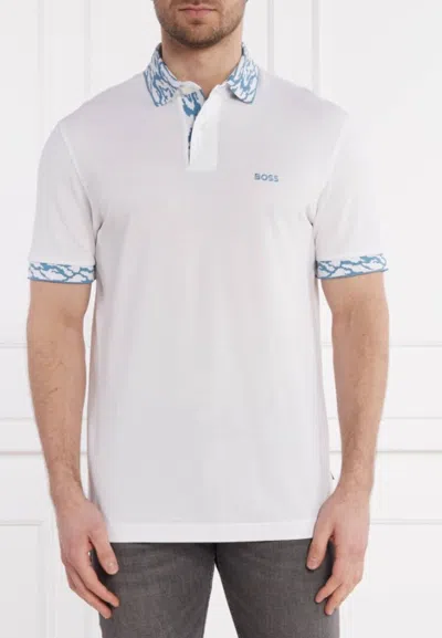 Hugo Boss Boss Polo Pe_ocean_detailed In Bianco