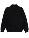 Hugo Boss Polo Collar Knit Sweater With Ribbed Cuffs In Black