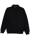 Hugo Boss Polo Collar Knit Sweater With Ribbed Cuffs In Black