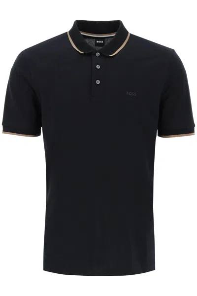 Hugo Boss Cotton-piqu Polo Shirt With Logo Detail In Black