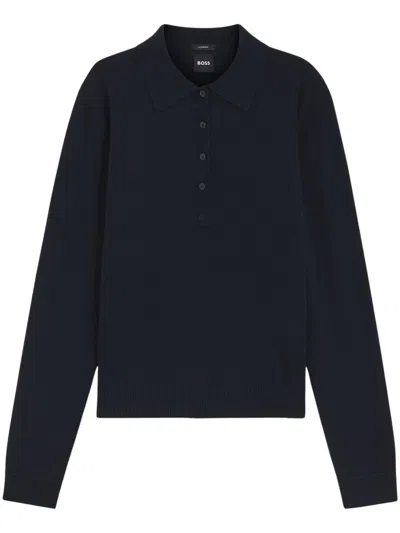 Hugo Boss Boss Polo Sweater In Pure Cashmere By Boss In Black