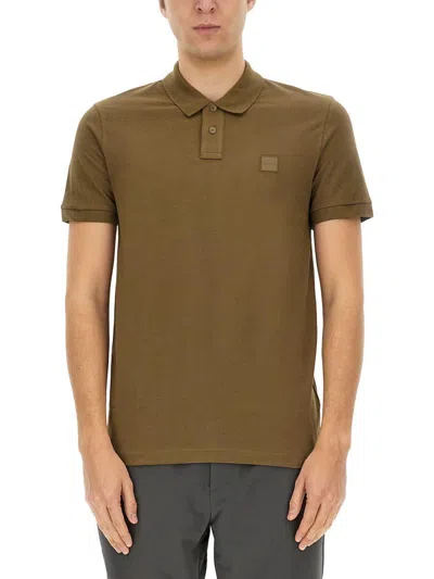 Hugo Boss Boss Polo With Logo Patch In Brown