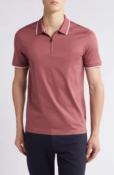 Hugo Boss Boss Polston Tipped Zip Polo In Open Red