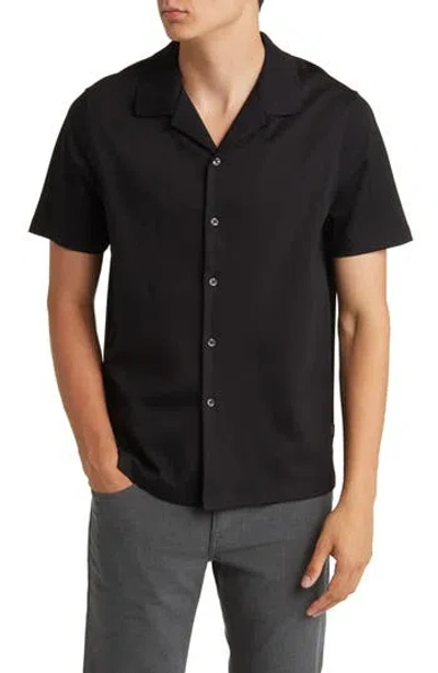 Hugo Boss Powell Solid Short Sleeve Cotton Button-up Shirt In Black